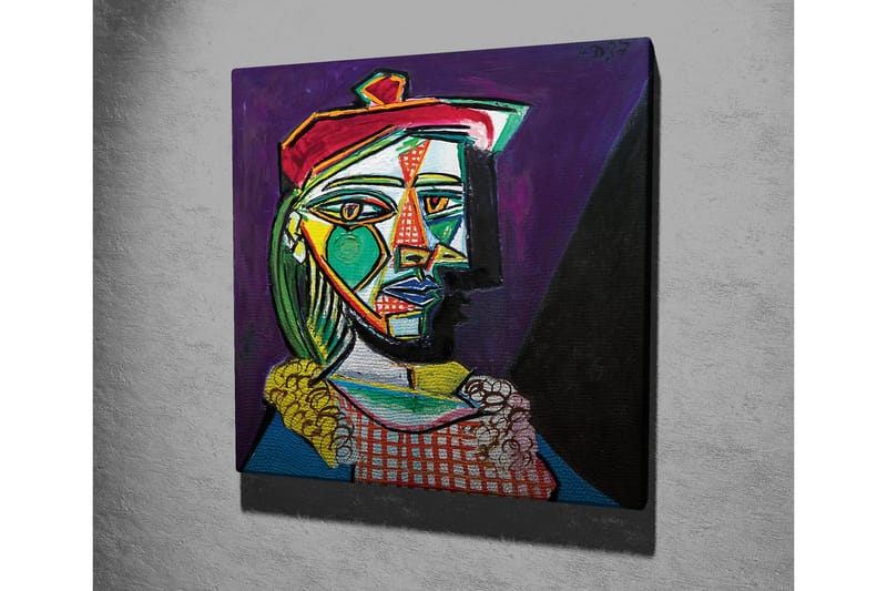 Canvastavla - Abstrakt porträtt av en kvinna med geometriska former - Grön / Röd / Lila - Inredning & dekor - Tavlor & konst - Canvastavla