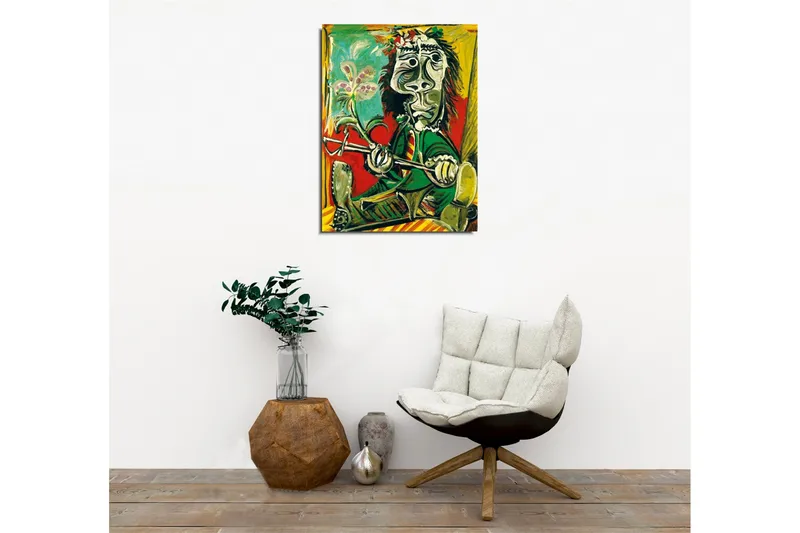 Canvastavla - Abstrakt porträtt av en man med blomma och instrument - Grön / Röd / Svart - Inredning & dekor - Tavlor & konst - Canvastavla