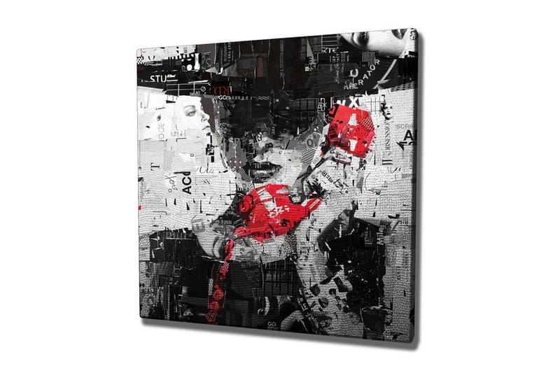 Canvastavla - Abstrakt porträtt med en röd telefon och grafiska element - Röd / Svart / Vit - Inredning & dekor - Tavlor & konst - Canvastavla