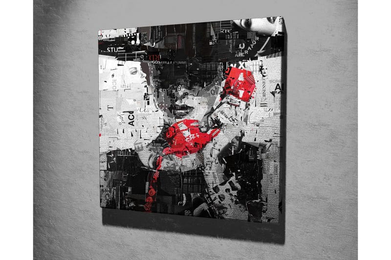 Canvastavla - Abstrakt porträtt med en röd telefon och grafiska element - Röd / Svart / Vit - Inredning & dekor - Tavlor & konst - Canvastavla