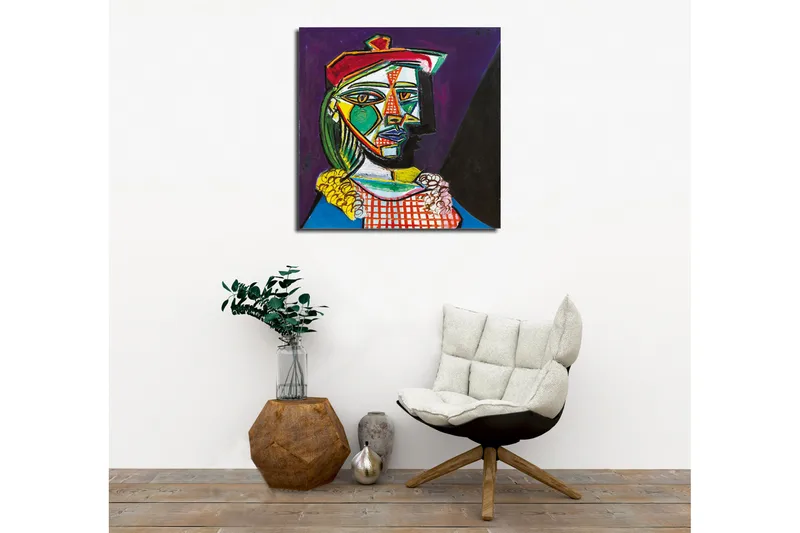 Canvastavla - Abstrakt porträtt av en kvinna med geometriska former - Grön / Röd / Lila - Inredning & dekor - Tavlor & konst - Canvastavla