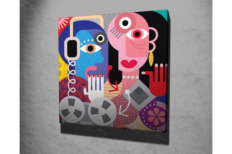 Canvastavla - Abstrakt porträtt av två ansikten med färgglada detaljer - Blå / Rosa / Röd - Inredning & dekor - Tavlor & konst - Canvastavla