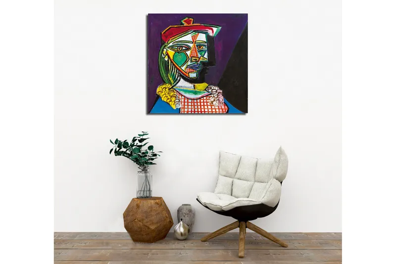 Canvastavla - Abstrakt porträtt av en kvinna med geometriska former - Grön / Röd / Lila - Inredning & dekor - Tavlor & konst - Canvastavla