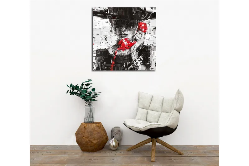 Canvastavla - Abstrakt porträtt med en röd telefon och grafiska element - Röd / Svart / Vit - Inredning & dekor - Tavlor & konst - Canvastavla