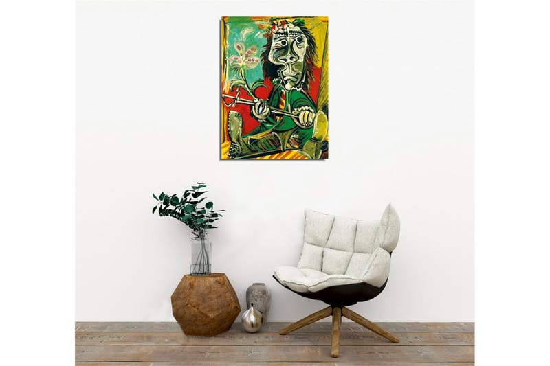 Canvastavla - Abstrakt porträtt av en man med blomma och instrument - Grön / Röd / Svart - Inredning & dekor - Tavlor & konst - Canvastavla