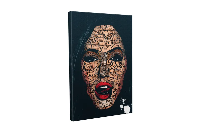 Canvastavla - Ansikte format av ord och fraser i olika nyanser - Mörkblå / Brun / Röd - Inredning & dekor - Tavlor & konst - Canvastavla