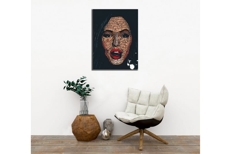 Canvastavla - Ansikte format av ord och fraser i olika nyanser - Mörkblå / Brun / Röd - Inredning & dekor - Tavlor & konst - Canvastavla