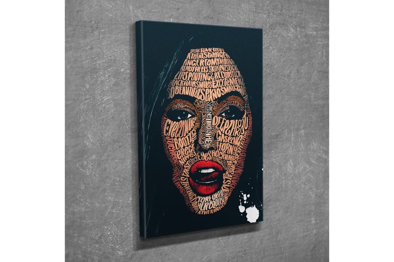 Canvastavla - Ansikte format av ord och fraser i olika nyanser - Mörkblå / Brun / Röd - Inredning & dekor - Tavlor & konst - Canvastavla