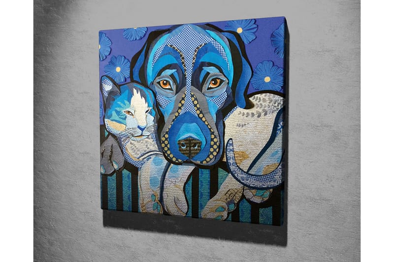 Canvastavla - Blå hund och katt i en lekfull komposition - Blå / Vit / Svart - Inredning & dekor - Tavlor & konst - Canvastavla