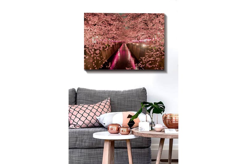 Canvastavla - Blommande körsbärsträd vid en kanal - Rosa / Grön / Lila - Inredning & dekor - Tavlor & konst - Canvastavla