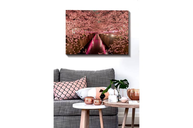 Canvastavla - Blommande körsbärsträd vid en kanal - Rosa / Grön / Lila - Inredning & dekor - Tavlor & konst - Canvastavla