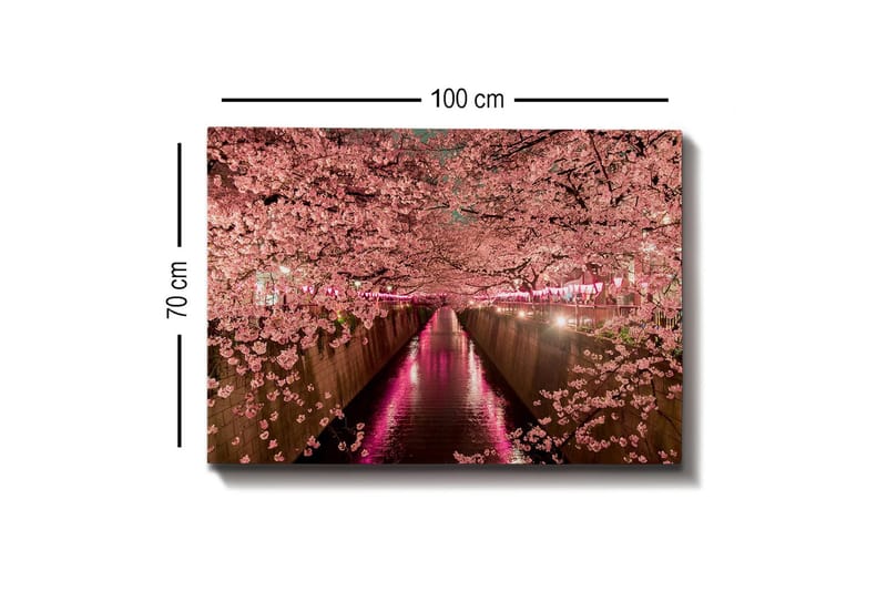 Canvastavla - Blommande körsbärsträd vid en kanal - Rosa / Grön / Lila - Inredning & dekor - Tavlor & konst - Canvastavla
