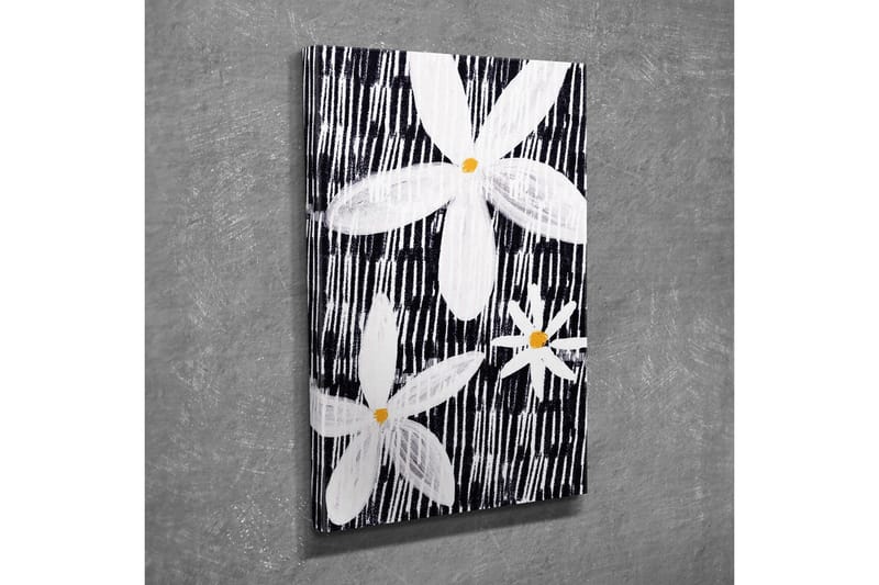 Canvastavla - Blommor i vitt och gult mot en svart bakgrund - Vit / Svart / Gul - Inredning & dekor - Tavlor & konst - Canvastavla