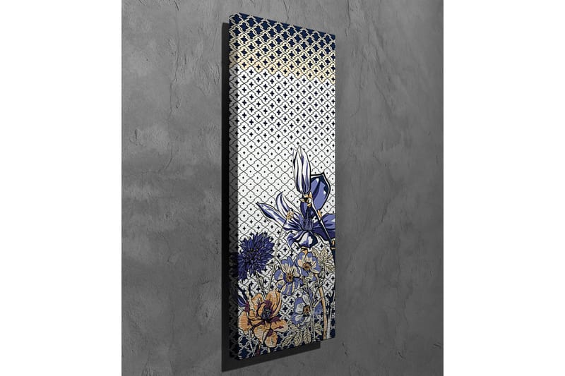 Canvastavla - Blomstrande komposition med stiliserade blommor i blått och guld - Blå / Guld / Vit - Inredning & dekor - Tavlor & konst - Canvastavla