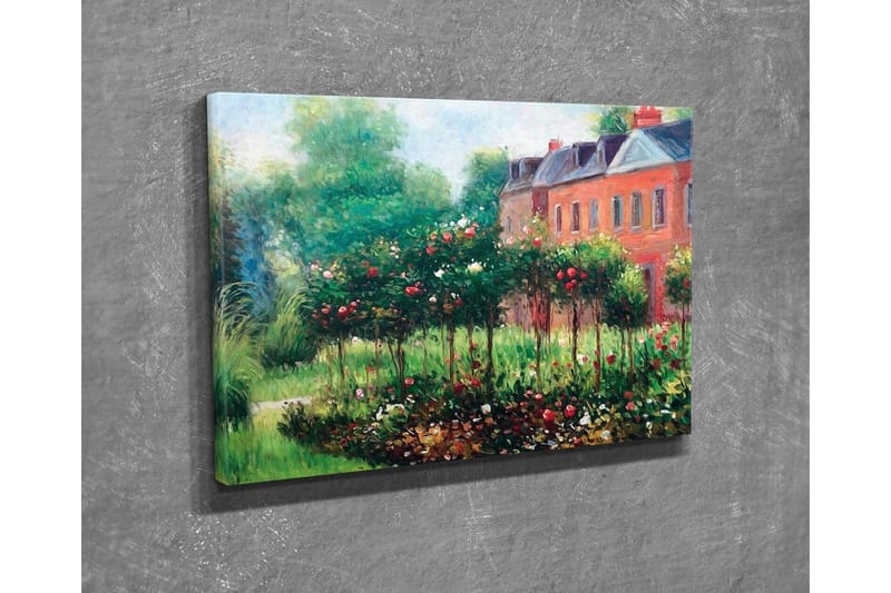 Canvastavla - Blomstrande trädgård med rosor och gröna buskar - Grön / Röd / Brun - Inredning & dekor - Tavlor & konst - Canvastavla