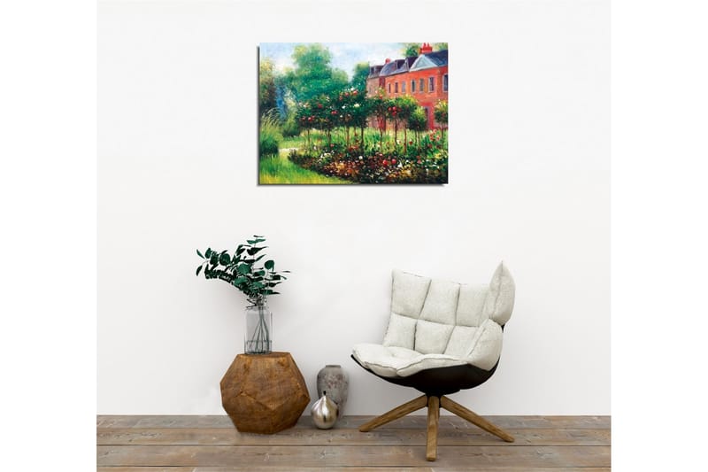Canvastavla - Blomstrande trädgård med rosor och gröna buskar - Grön / Röd / Brun - Inredning & dekor - Tavlor & konst - Canvastavla