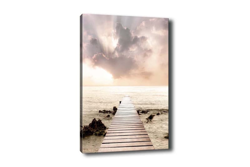 Canvastavla - Brygga som sträcker sig ut över havet under en ljus himmel - Ljusrosa / Beige / Grå - Inredning & dekor - Tavlor & konst - Canvastavla
