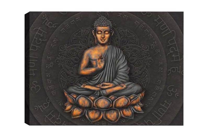 Canvastavla - Buddha i meditationsställning på en lotusblomma - Grå / Orange / Svart - Inredning & dekor - Tavlor & konst - Canvastavla