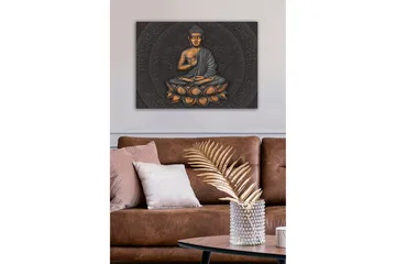 Canvastavla - Buddha i meditationsställning på en lotusblomma - Grå / Orange / Svart - Inredning & dekor - Tavlor & konst - Canvastavla