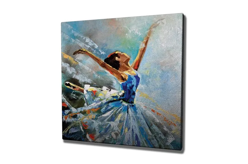 Canvastavla - Dansande ballerina i en blå klänning, Blå / Vit / Orange