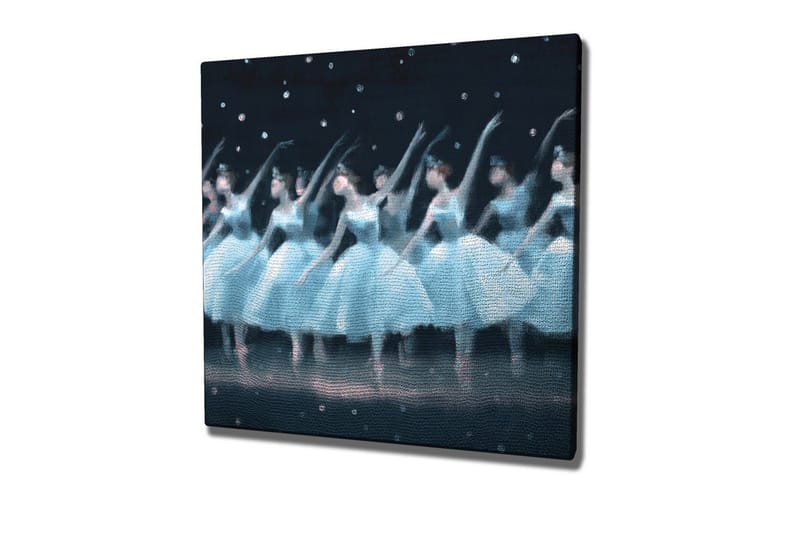 Canvastavla - Dansande ballerinaer i ljusblå klänningar, Ljusblå / Svart / Vit