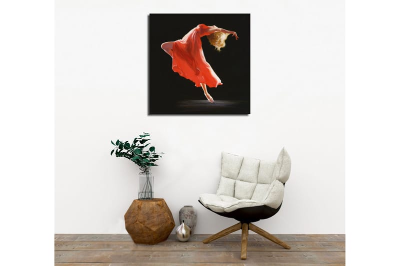 Canvastavla - Dansande figur i en röd klänning - Röd / Beige / Svart - Inredning & dekor - Tavlor & konst - Canvastavla