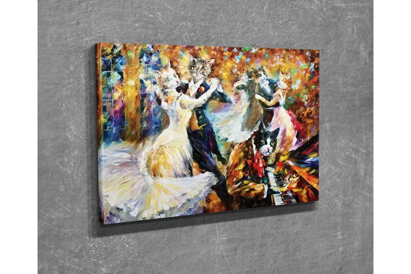 Canvastavla - Dansande katter i eleganta kläder på en festlig bal - Guld / Vit / Svart - Inredning & dekor - Tavlor & konst - Canvastavla