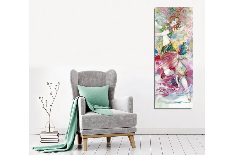 Canvastavla - Dansande kvinna i färgglad dräkt med detaljerade mönster - Rosa / Turkos / Grön - Inredning & dekor - Tavlor & konst - Canvastavla