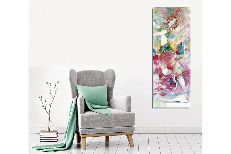 Canvastavla - Dansande kvinna i färgglad dräkt med detaljerade mönster - Rosa / Turkos / Grön - Inredning & dekor - Tavlor & konst - Canvastavla