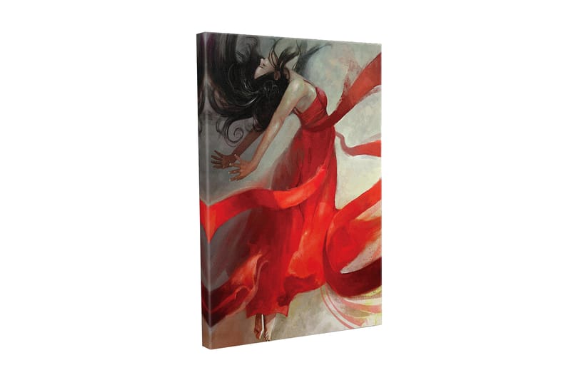 Canvastavla - Dansande kvinna i röd klänning med svepande band - Röd / Beige / Svart - Inredning & dekor - Tavlor & konst - Canvastavla