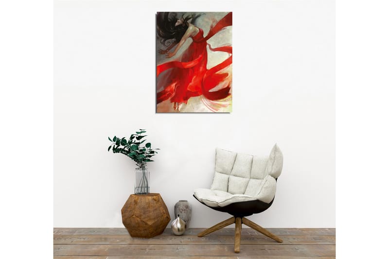 Canvastavla - Dansande kvinna i röd klänning med svepande band - Röd / Beige / Svart - Inredning & dekor - Tavlor & konst - Canvastavla