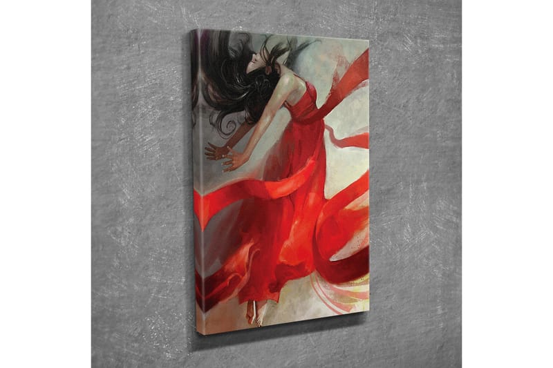 Canvastavla - Dansande kvinna i röd klänning med svepande band - Röd / Beige / Svart - Inredning & dekor - Tavlor & konst - Canvastavla