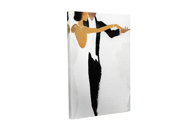 Canvastavla - Dansande par i elegant stil, Svart / Vit / Gyllene