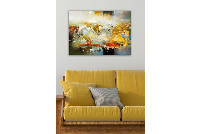 Canvastavla - Dynamisk grupp av galopperande hästar - Guld / Vit / Brun - Inredning & dekor - Tavlor & konst - Canvastavla