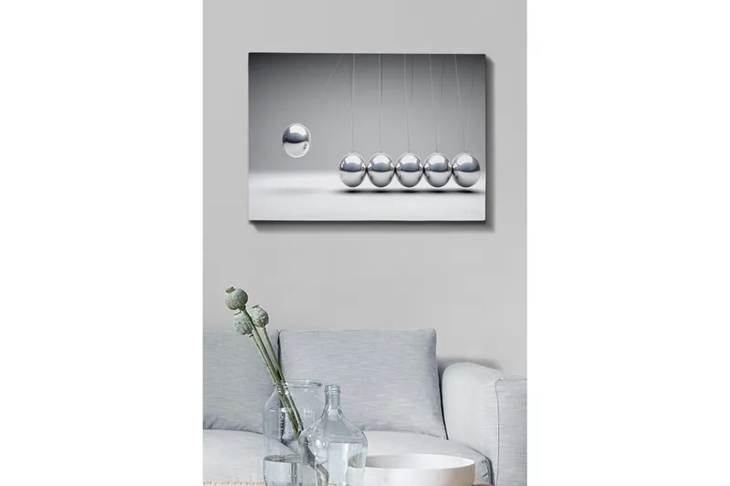 Canvastavla - Dynamisk komposition av pendlande kulor i metallisk finish - Silver / Grå - Inredning & dekor - Tavlor & konst - Canvastavla