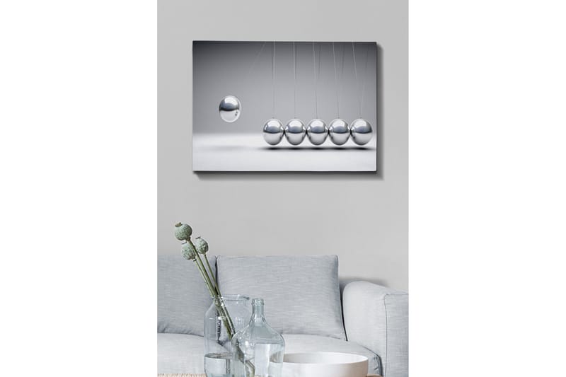 Canvastavla - Dynamisk komposition av pendlande kulor i metallisk finish - Silver / Grå - Inredning & dekor - Tavlor & konst - Canvastavla