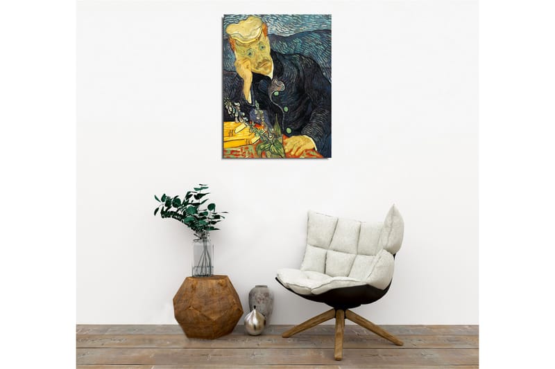 Canvastavla - Eftertänksam man med en blomsterbukett - Mörkblå / Grön / Hudfärg - Inredning & dekor - Tavlor & konst - Canvastavla