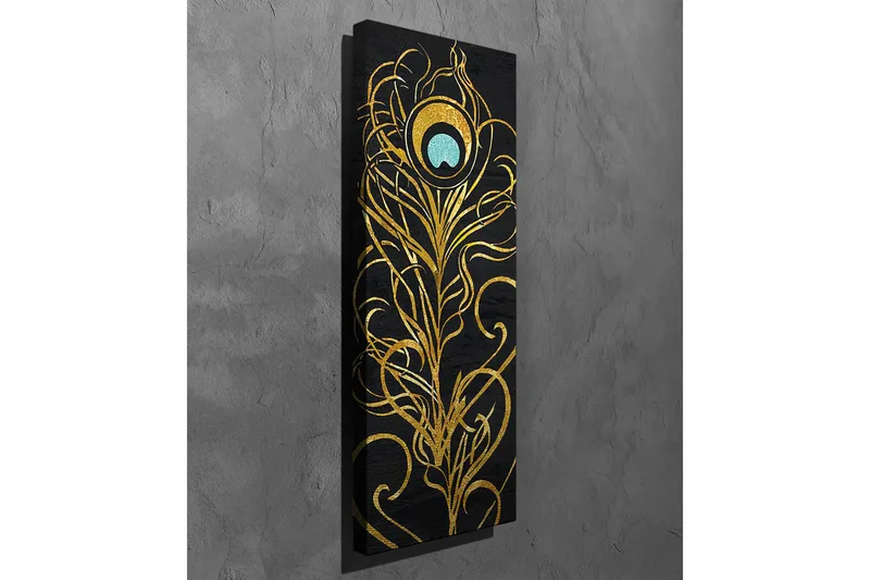 Canvastavla - Elegant fjäderdesign i guld och turkos - Guld / Turkos / Svart - Inredning & dekor - Tavlor & konst - Canvastavla