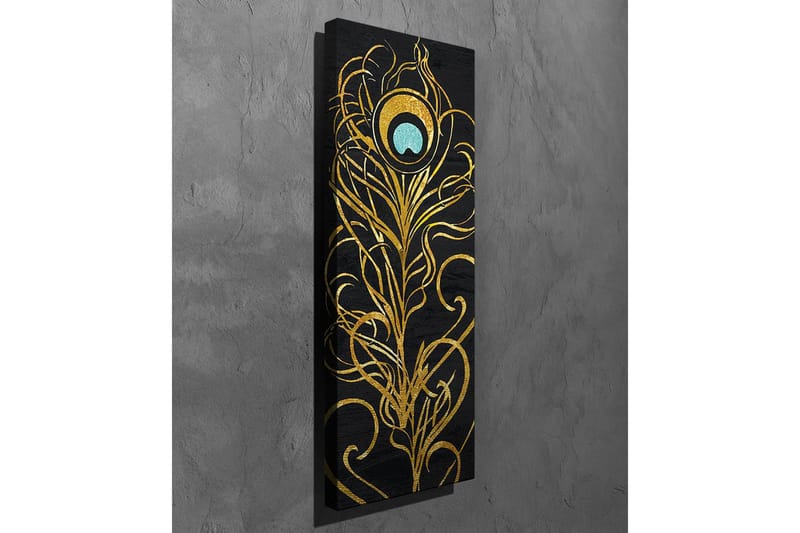 Canvastavla - Elegant fjäderdesign i guld och turkos - Guld / Turkos / Svart - Inredning & dekor - Tavlor & konst - Canvastavla