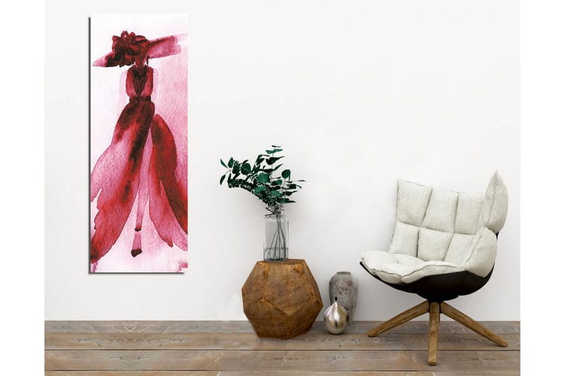 Canvastavla - Elegant kvinna i en röd klänning med stor hatt - Röd / Rosa - Inredning & dekor - Tavlor & konst - Canvastavla