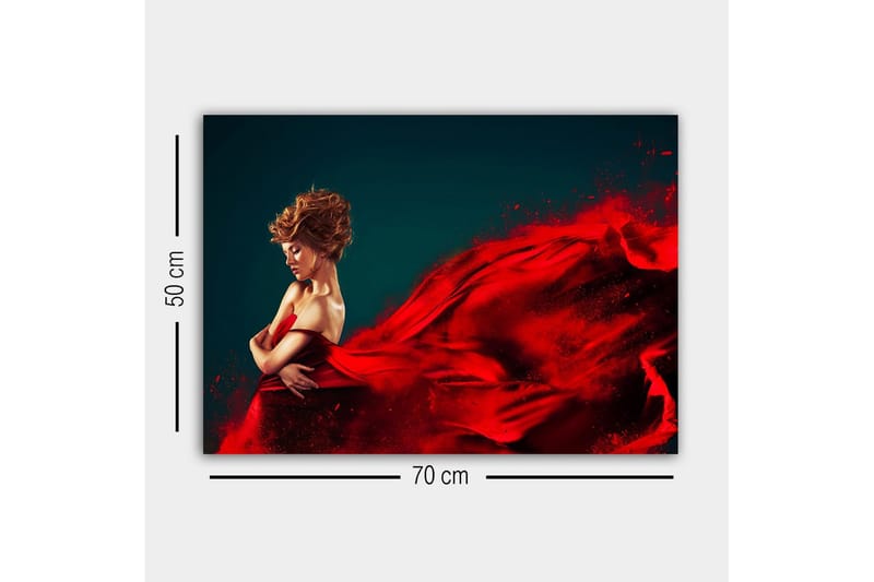 Canvastavla - Elegant kvinna i röd klänning med flödande tyg - Röd / Mörkblå - Inredning & dekor - Tavlor & konst - Canvastavla