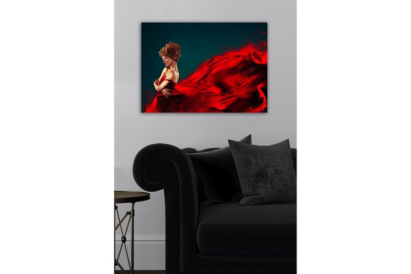 Canvastavla - Elegant kvinna i röd klänning med flödande tyg - Röd / Mörkblå - Inredning & dekor - Tavlor & konst - Canvastavla