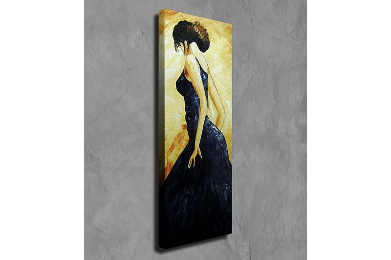 Canvastavla - Elegant kvinna i svart klänning - Mörkblå / Gyllene / Beige - Inredning & dekor - Tavlor & konst - Canvastavla