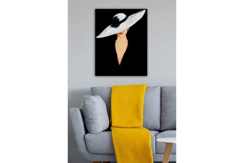 Canvastavla - Elegant kvinna med stor vit hatt och orange läppar - Vit / Svart / Orange - Inredning & dekor - Tavlor & konst - Canvastavla
