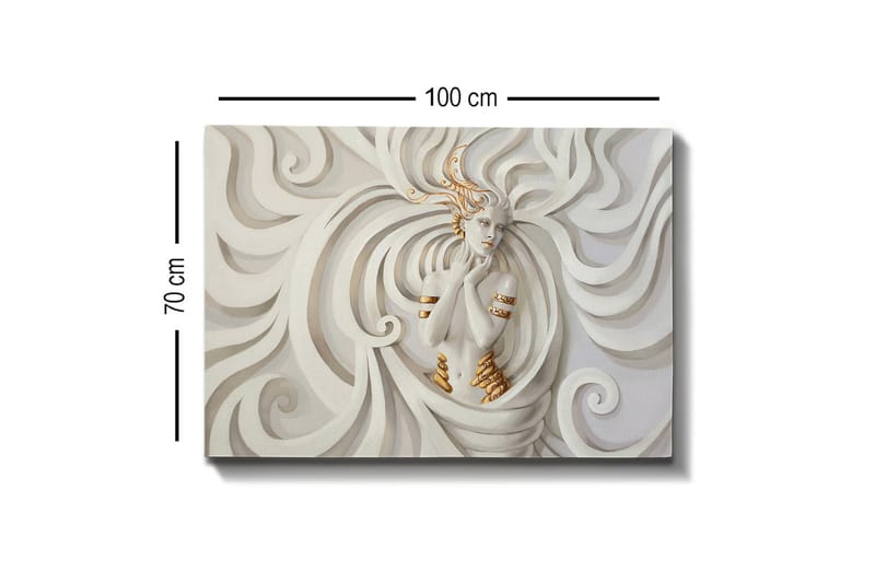 Canvastavla - Elegant kvinna omgiven av svepande, abstrakta former - Vit / Beige / Guld - Inredning & dekor - Tavlor & konst - Canvastavla