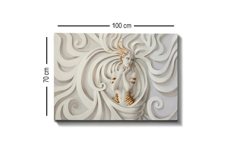 Canvastavla - Elegant kvinna omgiven av svepande, abstrakta former - Vit / Beige / Guld - Inredning & dekor - Tavlor & konst - Canvastavla