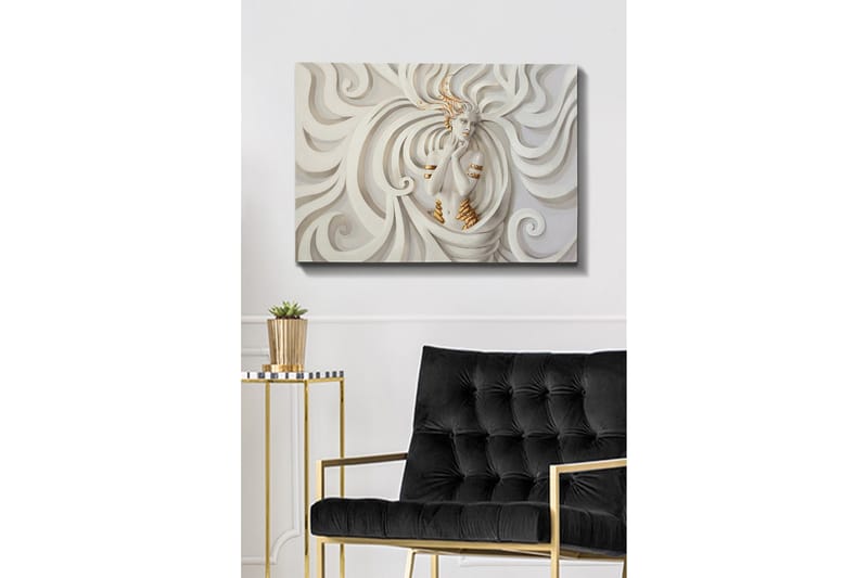 Canvastavla - Elegant kvinna omgiven av svepande, abstrakta former - Vit / Beige / Guld - Inredning & dekor - Tavlor & konst - Canvastavla