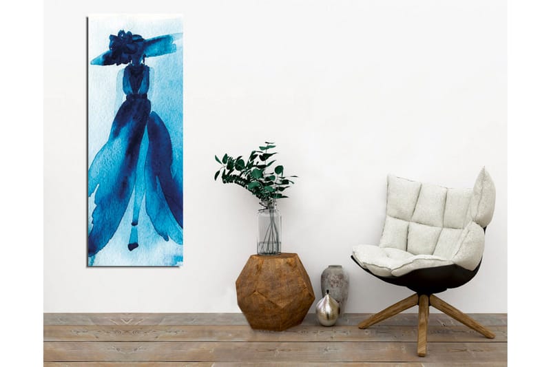Canvastavla - Elegant silhuett av en kvinna i en stor hatt och klänning - Mörkblå / Ljusblå - Inredning & dekor - Tavlor & konst - Canvastavla