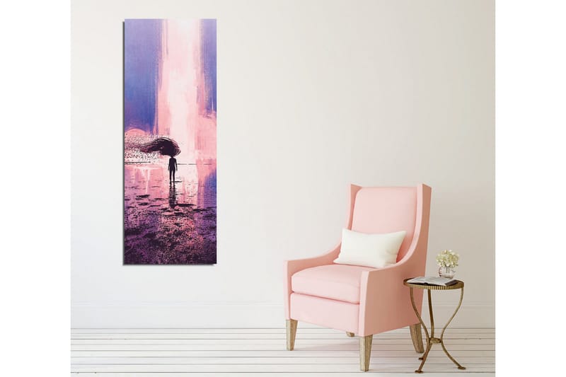 Canvastavla - Ensam figur med paraply i en drömlik landskapsscen - Lila / Rosa / Mörkblå - Inredning & dekor - Tavlor & konst - Canvastavla