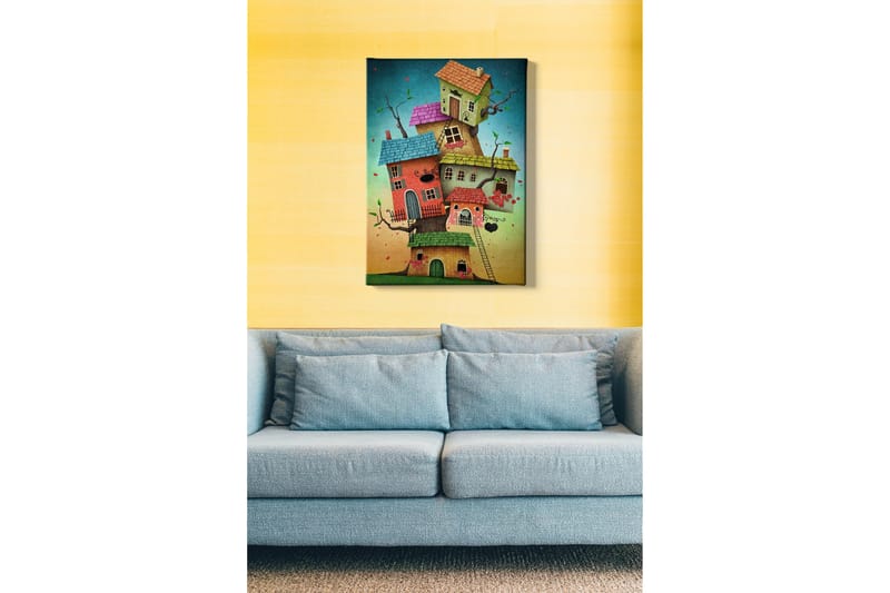 Canvastavla - Fantasifull byggnad av färgglada hus som växer ur en trädstam - Grön / Röd / Blå - Inredning & dekor - Tavlor & konst - Canvastavla